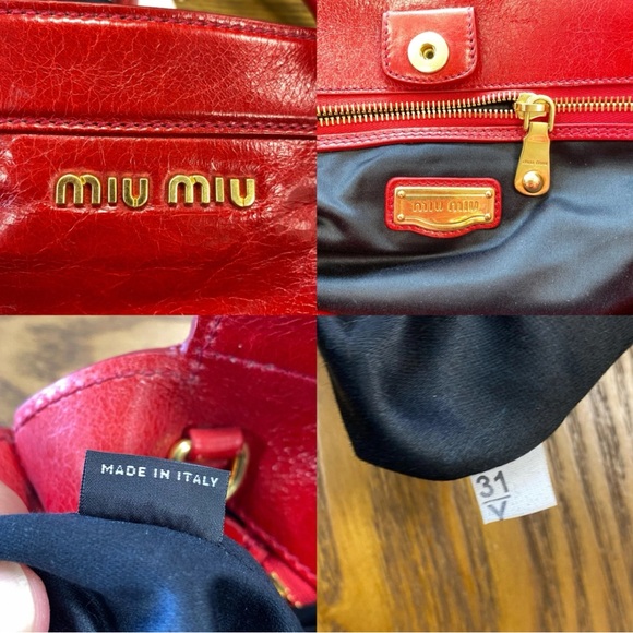 Miu Miu Bow Bag Red Patent Leather Gold Accents X-Body Strap Large Shoulder Bag - Picture 10 of 10